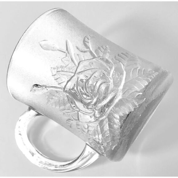 PASARI Crystal LIVIA INDONESIA Rose Frosted Glass Coffee Cup Set Of 2 - Picture 5 of 9